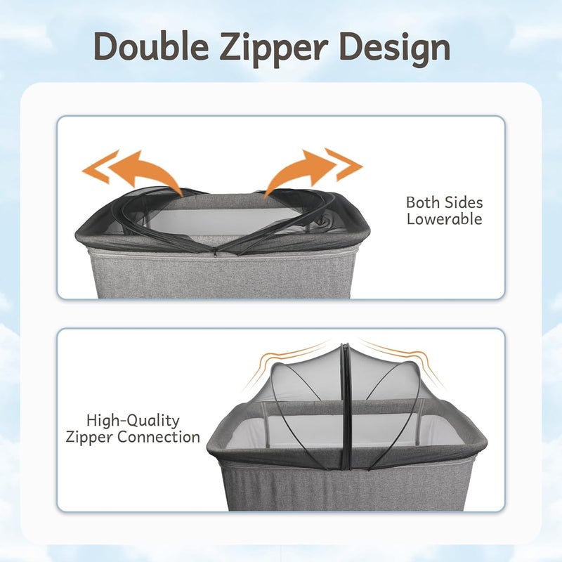 BEBONO Bassinet Cover to Keep Cats Out, Mosquito Net Cover with 2-Way Zipper for Baby Crib, Black - Image 2